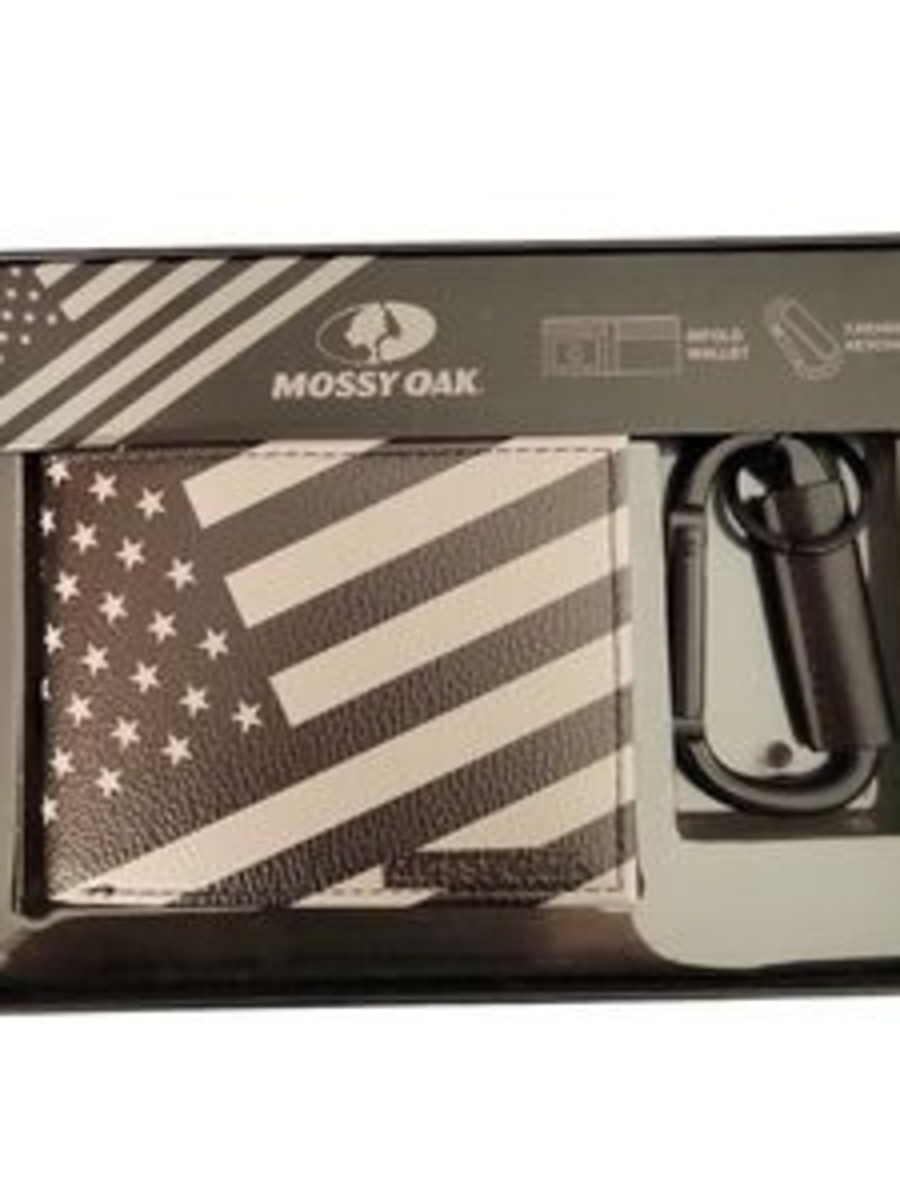 Mossy Oak Black and White American Flag Wallet with Keyring